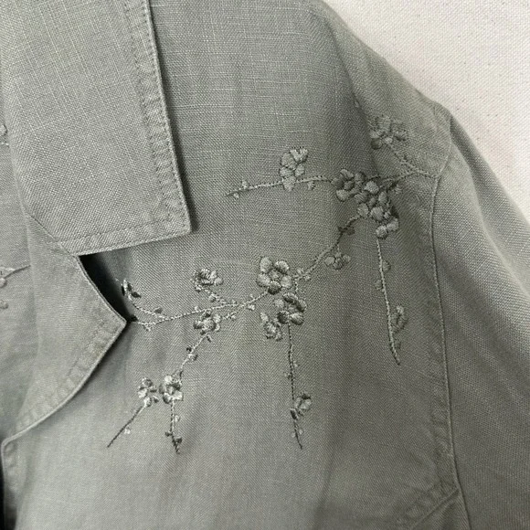J. Jill Sage Green 100% Linen Embroidered Button Up Jacket Womens XL Lagenlook - Picture 2 of 12